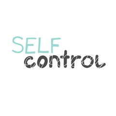 Quote self control. Isolated on white background. Vector illustration. Poster, print, sticker, card design. Lettering, sea life, ocean, tourism, free diving, sport, hobby, mental health, psychology.