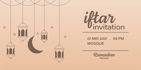 Ramadan kareem iftar invitation vector design template, moon, lantern
