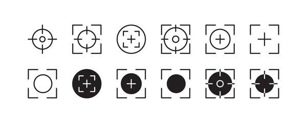 Focus, focal point, target icon set. Vector graphic illustration. Suitable for website design, logo, app, template, and ui.  - obrazy, fototapety, plakaty