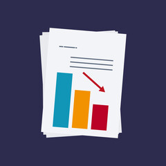 Financial insolvency, bankruptcy. Paper document of loss and falling chart. Money loss business concept. Vector