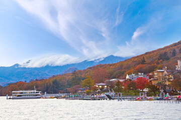 Lake Chuzenji and  Mt. Nantai in Autumn.