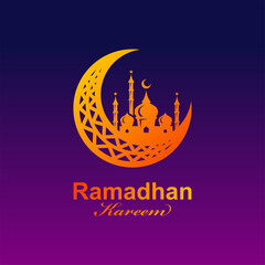artistic mosque and crescent moon for islamic logo design