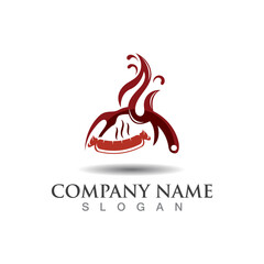 Hot grill logo template for business restaurant vector design creative