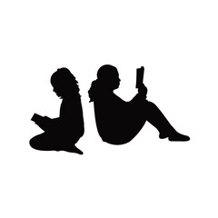 children reading book, silhouette vector