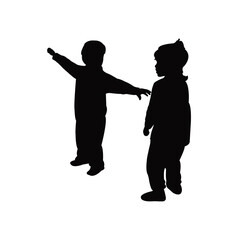 two children playing together, silhouette vector