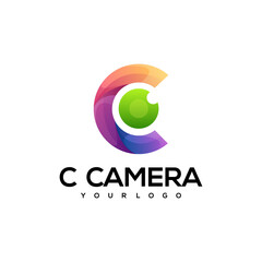 Logo illustration C letter with camera gradient colorful