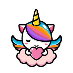 cartoon cute unicorn vector design is on cloud hugging love