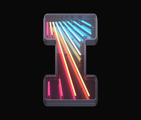 Retro neon font. Colorful light. Letter I.