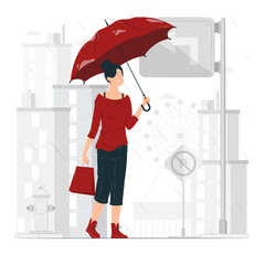 Young girl with red umbrella in the middle of rain concept illustration