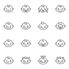 Obraz premium Baby face emoji line icons set