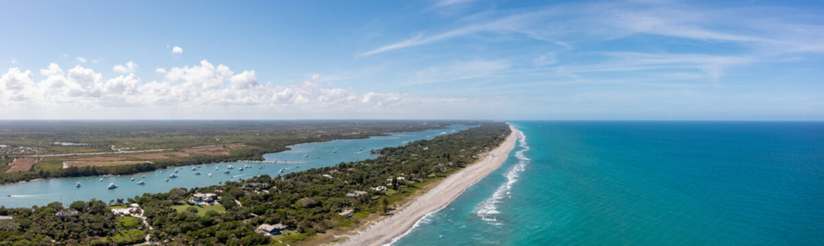 Aerial panorama Jupiter Beach FL