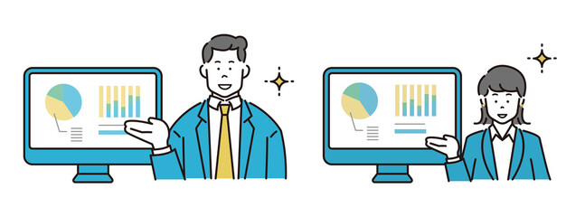 人物　ビジネス　プレゼン　説明