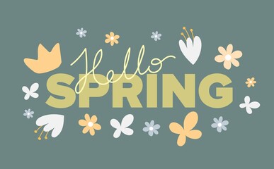 Spring set of letters and flowers banner. Illustration in flat style.
