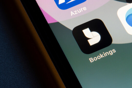 Portland, OR, USA - Mar 29, 2021: Microsoft Bookings app icon is seen on an iPhone. Microsoft Bookings is an appointment scheduling tool and is part of the Microsoft Office 365 family of products.