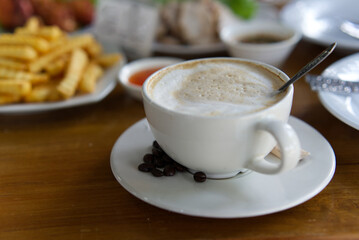 Hot Cappuccino Coffee In the coffee shop