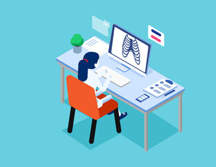 Doctor at work concept. Isometric science vector style