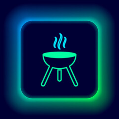 Glowing neon line Barbecue grill icon isolated on black background. BBQ grill party. Colorful outline concept. Vector