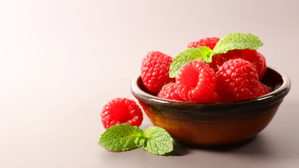 raspberry fruit and mint leaf