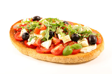 bruschetta with tomato,  mozzarela and basil