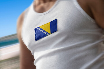 The national flag of Bosnia and Herzegovina on the athlete's chest