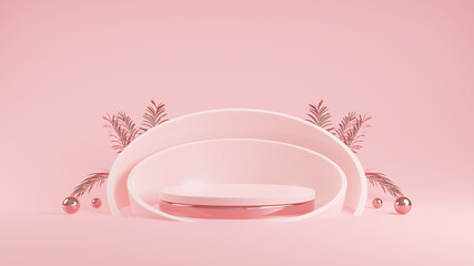 Abstract pink color geometric podium Display for Cosmetic product presentation.