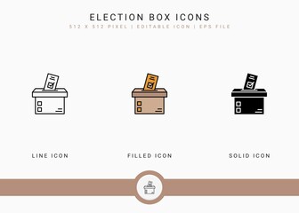 Election box icons set vector illustration with solid icon line style. Government public vote concept. Editable stroke icon on isolated background for web design, user interface, and mobile app
