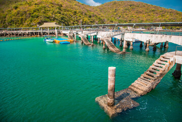 Tourist boat mooring at Koh Lan, Pattaya, Thailand, March 30, 2021.