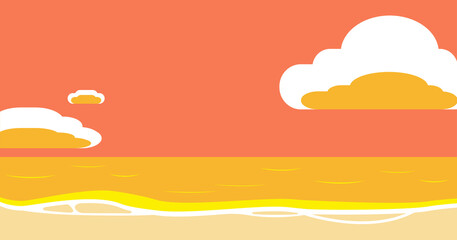 ブログアイキャッチ向け　シンプルな夕方の浜辺のイラスト
