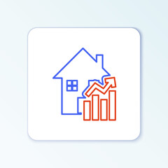 Line Rising cost of housing icon isolated on white background. Rising price of real estate. Residential graph increases. Colorful outline concept. Vector