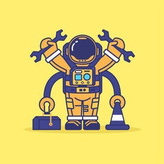 cute astronaut mascot maintenance concept illustration