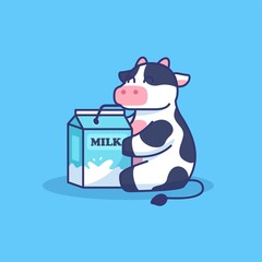 cute cow hugging and drink milk illustration