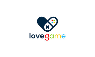 Logo combination from heart symbol love with joystick game design concept