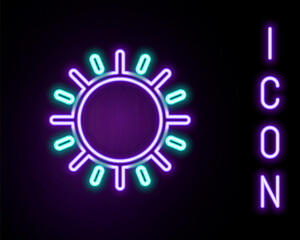 Glowing neon line Sun icon isolated on black background. Colorful outline concept. Vector