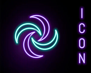 Obraz premium Glowing neon line Tornado icon isolated on black background. Cyclone, whirlwind, storm funnel, hurricane wind or twister weather icon. Colorful outline concept. Vector