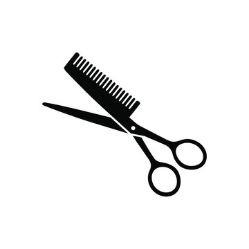 scissors and comb icon, vector