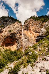 Rinka waterfall located in Logarska dolina national park in Slovenia, Second highest waterfall in Slovenia. Popular hiking destination in the Alps © Zedspider