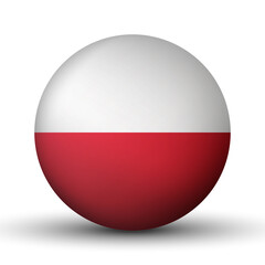 Glass light ball with flag of Poland. Round sphere, template icon. Polish national symbol. Glossy realistic ball, 3D abstract vector illustration highlighted on a white background. Big bubble