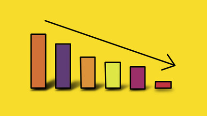 Colorful bar chart or graph showing decreasing patern or trend 