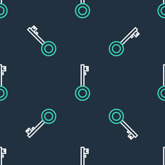 Line Pirate key icon isolated seamless pattern on black background. Vector