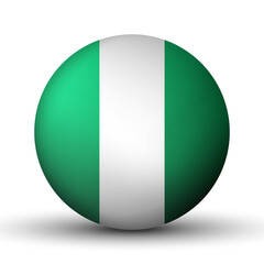 Glass light ball with flag of Nigeria. Round sphere, template icon. Nigerian national symbol. Glossy realistic ball, 3D abstract vector illustration highlighted on a white background. Big bubble