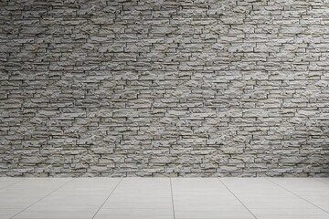 Empty room with gray brick walls covered with white tiles.3d rendering.