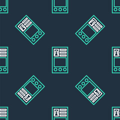 Line Create account screen icon isolated seamless pattern on black background. Vector