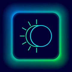 Glowing neon line Eclipse of the sun icon isolated on black background. Total sonar eclipse. Colorful outline concept. Vector