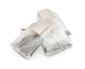 Tea bags on white background
