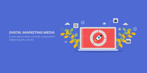 Digital marketing for new start-up business. Internet promotion and communication technology.