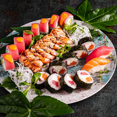 sushi set on teh marble