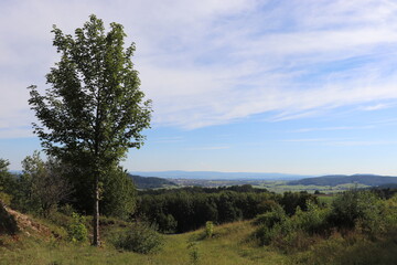 Obraz premium Ausblick Blick vom Berg Kordigast Franken Fränkische Schweiz wandern Wanderung Wanderer
