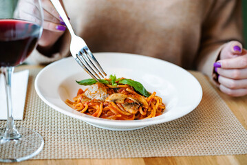 italian pasta in the cafe