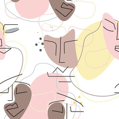 Face line pattern Abstract drawing seamless print