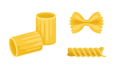 Macaroni as Dry Shaped Pasta Made with Durum Wheat Vector Set